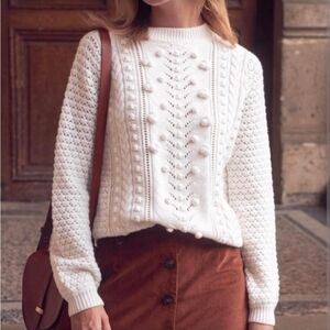 Sezane Rob Jumper Sweater Wool Pointelle Bobble Ecru Cream